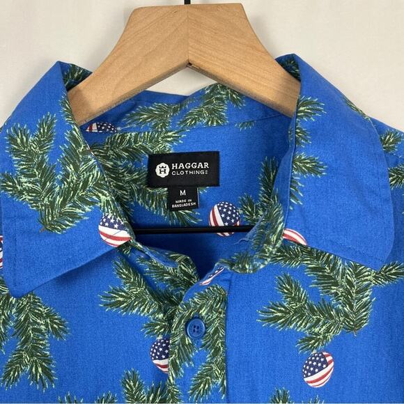 Vintage Haggar Patriotic Shirt Button Down American Flag Ornaments Mens Med - Picture 1 of 6